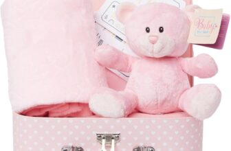 Baby Box Shop Newborn Baby Gift Set Baby Hamper with Pink Teddy Bear, 16 x Milestone Cards & Soft Fleece Blanket Ready to Gift for Baby Showers for Newborn Girls