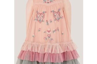 Baby Floral Embroidered Tulle Tiered Dress Pink