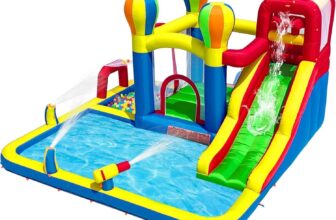 Ballsea Bouncy Castle, Inflatable Bounce House Water Slide with Surprise Dump Bucket, Double Splashing Pools, Climbing Wall, Water Sprayers, Cannons and Blower for Kids Outdoor Indoor Play