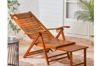 Bamboo Foldable Recliner Lounge Chair with Retractable Footrest