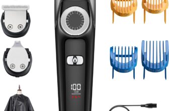 BarberBoss 3-in-1 Facial Grooming Kit for Men, Hair, Beard Trimmer, Detail Trimmer, Precision Control Dial, 4 Guide Combs, USB Rechargeable, LED Display, 100% Waterproof