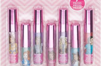 Barbie 7 Piece Plant Based Lip Gloss, Girls Party Favours, First Makeup Set for Girl, Perfect for Parties, Sleepovers and Birthday Gifts, Ages 3, by Townley Girl