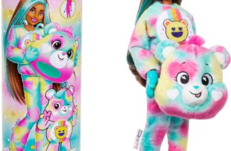 Barbie Cutie Reveal Care Bears Doll & Accessories, Series 2 Good Vibes Bear with 10 Surprises Including Color Change & Mini Bear, JFV62