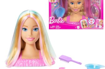 Barbie Doll Styling Head with 20 Hair Styling Accessories Including Star & Butterfly Color Change Hair Clips, JFG81, Blonde