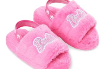 Barbie Fluffy Slippers for Girls, Pink Mule Shoes UK 2