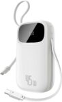 Baseus QPow3 Powerbank 45W 20000 mAh with 2 Integrated USB-C Cable, PD3.0 QC4.0, 3 3C 1 A – White