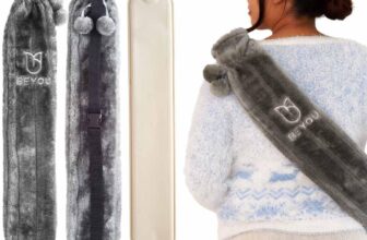 BeYou Long Hot Water Bottle – Secure Buckle for Hands-Free Wear, 2L Extra Long (72cm), Super Soft Luxury Cover, Latex-Free, for Back Pain, Neck Pain, Period Pain & Shoulder Pain (Grey)