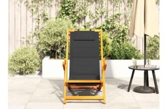 Beautiful Folding Beach Chair with Armrests Black Acacia Wood & T