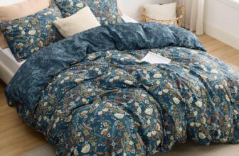 Bedsure Double Duvet Cover Set – Reversible Floral Duvet Cover with Zipper Closure, 3 Pieces Navy Blue Bedding Set with 8 Corner Ties and 2 Pillowcases, 200x200cm