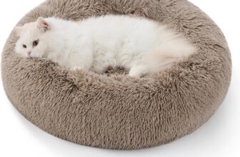Bedsure Plush Round Cat Bed – 50x50x13cm Washable Cat Beds for Indoor Cats Small Dogs, Fluffy Calming Anti Anxiety Kitten Puppy Bed, Camel