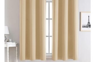 Beige Blackout Curtains, Thermal Insulated, Eyelet, 46×54 Inches, 2 Panels