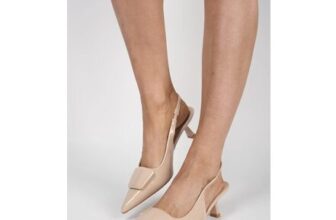Beige IKRUSH Noria Pointed-Toe Slingback Heels with Buckle