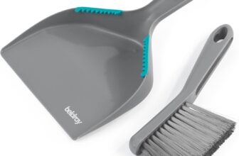 Beldray Antibac Countertop Dustpan & Brush Set 18 x 5 cm Compact Size, Tough Non-Scratch Bristles, Hard Flooring, Antibacterial, Rubber Cleaning Teeth, Raised Base for Angled Sweeping