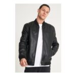 Black Barneys Originals Fine Milled Leather Bomber Jacket