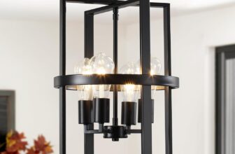 Black Chandelier, 4 Lights Chandeliers Ceiling Light, E27 Black Pendant Light Fitting with Geometric Shade, Modern Chandelier Ceiling Lights for Living Room, Dining Room, Bedroom Kitchen, Hallway