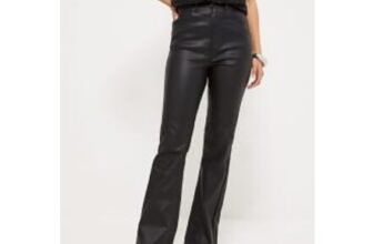 Black Coated Kick Flare Trousers