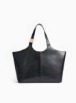Black Faux Croc Winged Tote Bag One Size – Free C&C