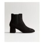 Black Faux Suede Heeled Chelsea Boots