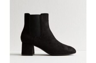 Black Faux Suede Heeled Chelsea Boots