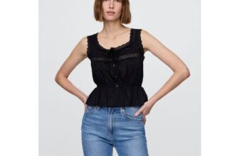 Black Lace Trim Peplum Crop Top