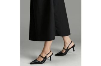 Black MODISHION Pointed-Toe Slingback Heels with Adjustable Strap