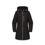 Black MODISHION Waterproof Hooded Jacket with Decorative Chest Zipper