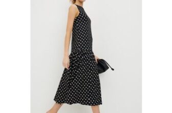 Black Polka Dot Drop Waist Jersey Midi Dress