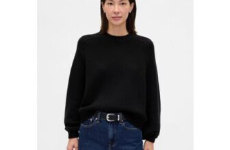 Black Relaxed Saddle-Sleeve Crew Neck Jumper