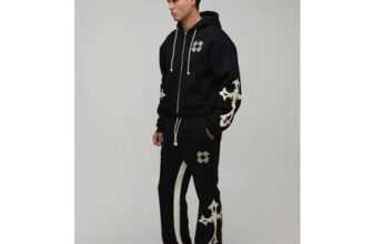 Black Shrunken Cross Hooded Zip Flare Tracksuit
