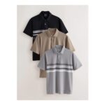 Black/Brown/Grey Block Printed Short Sleeve Jersey Polo Shirts 3 Pack