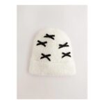 Black/Ecru Bow Beanie Hat