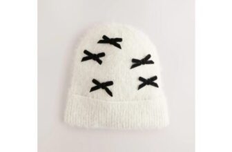 Black/Ecru Bow Beanie Hat