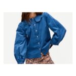 Blue Corduroy Scalloped Button up Collar Shirt