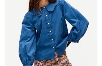 Blue Corduroy Scalloped Button up Collar Shirt