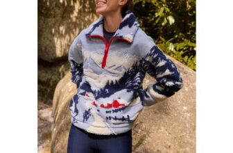 Blue Graphic Winter Scenic Soft Touch Cosy Teddy Borg Quarter Zip Fleece