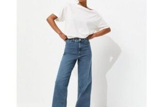 Blue High Waist Stretch Denim Wide Leg Jeans