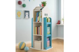 Blue House Shaped 360 Rotating Kids Childrens Freestanding Bookshelf