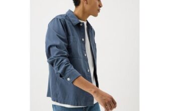 Blue Lightweight Canvas Shacket Ecru