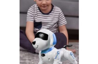 Blue Remote-Controlled Robot Dog, Programmable Singing and Dancing