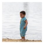 Blue Striped Organic Towelling Romper