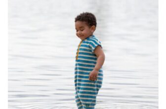 Blue Striped Organic Towelling Romper