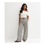 Blue Striped Seersucker Wide Leg Trousers