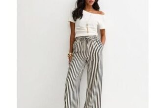 Blue Striped Seersucker Wide Leg Trousers