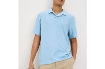Blue Textured Knitted Polo Shirt
