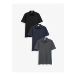 Blue/Grey/Black Plain Short Sleeve Jersey Polo Shirts 3 Pack