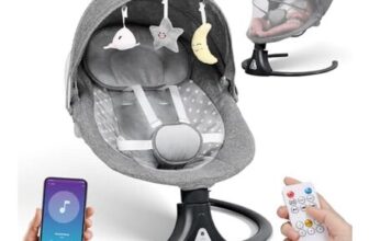 Bluetooth Remote Baby Swing Chair, Cordless 5 Speeds, 5-Point Harness