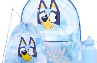 Bluey Backpack Set 4 Pcs Water Bottle Pencil Case School Bag Swim or Lunch Bag Nursery School Supplies Travel Rucksack Set Tie Dye