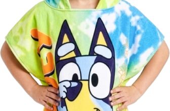 Bluey Bath Towel with Hood for Kids Absorbent Changing Robe Cotton Poncho for Swimming Bath Shower Beach Towel Holiday Essentials (Multi, 3-8 Years)
