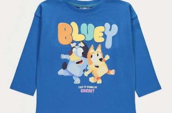Bluey Blue T-Shirt (1-3Y/ 3-8Y £4)/ Long Sleeve Dress (1-3Y £4/ 3-6Y £5)/ Coral Sweatshirt £4-£6/ Burgundy Hoodie & Joggers Outfit £9-£10