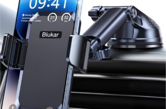 Blukar Car Phone Holder, Adjustable Car Phone Mount 360 Rotation for Dashboard/Windscreen, Upgraded Strong Suction – One Button Release Automobile Cradle for iPhone 4.0-7.0 Smartphones